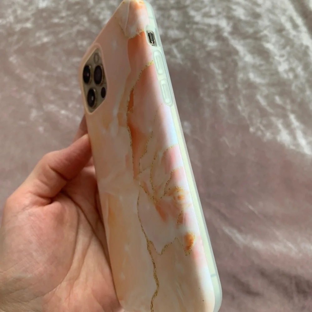 Novel Marble Art Fashion Phone Case for iPhone 12 Pro | Orange | White | Gold